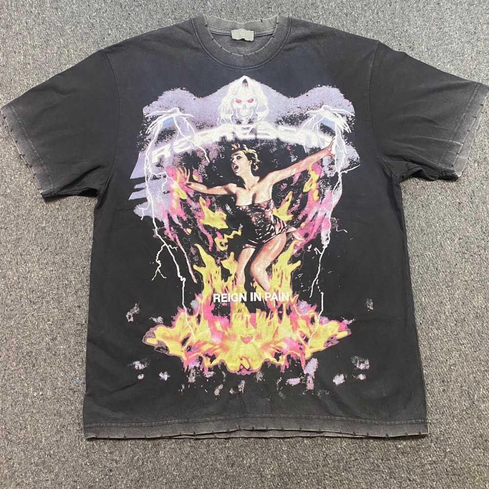 Represent Reign In Pain TShirt Sz L Mens Black Streetwear Grunge Distressed